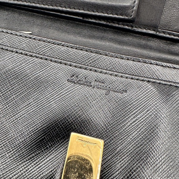 Salvatore Ferragamo Black Leather Wallet with Gold Clasp - Picture 10 of 14